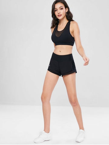 Layered Mesh Insert Sports Shorts - Black S