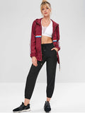 Striped Raglan Sleeve Hooded Coat - Red Wine S