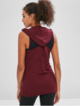 Mesh Insert Twisted Sleeveless Hoodie - Red Wine M