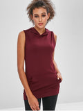 Mesh Insert Twisted Sleeveless Hoodie - Red Wine M