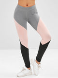 Athletic Color Block Gym Sport Leggings - Gray S