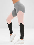 Athletic Color Block Gym Sport Leggings - Gray S