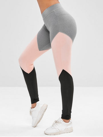 Athletic Color Block Gym Sport Leggings - Gray S