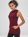 Mesh Insert Twisted Sleeveless Hoodie - Red Wine M